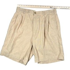 Jos. A Bank Travelers Collection Mens 100% Linen Pleated Beige Shorts Size 35
